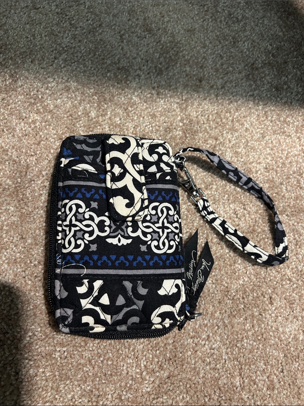 Vera Bradley Women’s Patterned Wristlet Wallet – Black, White & Blue
